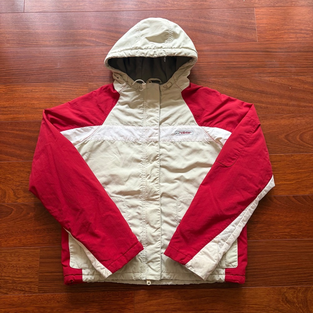 Hollister Pacific Merchants Mens Small Red Colorblock Hooded Jacket Y2K Gorpcore
